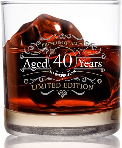 Vaso de whisky escocés de edición vintage (40 aniversario) de 11 onzas, vasos de whisky vintage de feliz cumpleaños para niños de 40 años, vidrio