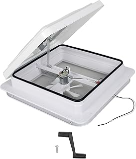 14" RV Roof Vent Compatible With RV, Campers, Travel Trailers, Caravan, & Motorhome Universal White Lid Roof Vent with 12V RV Vent Fan 6 Blades, White Lid Inner Translucent Garnish Ring