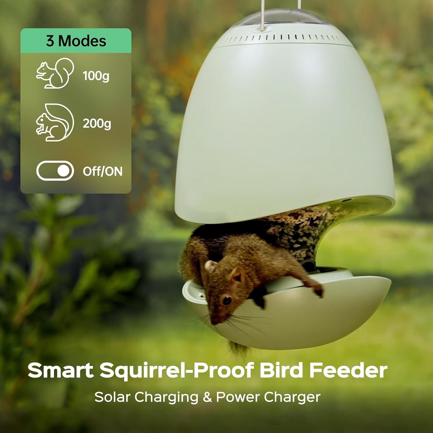 Camolech - Comedero inteligente para pájaros a prueba de ardillas para colgar al aire libre, comedero solar de gran capacidad para pájaros, percha giratoria activada por peso, disuasorio de sonido y