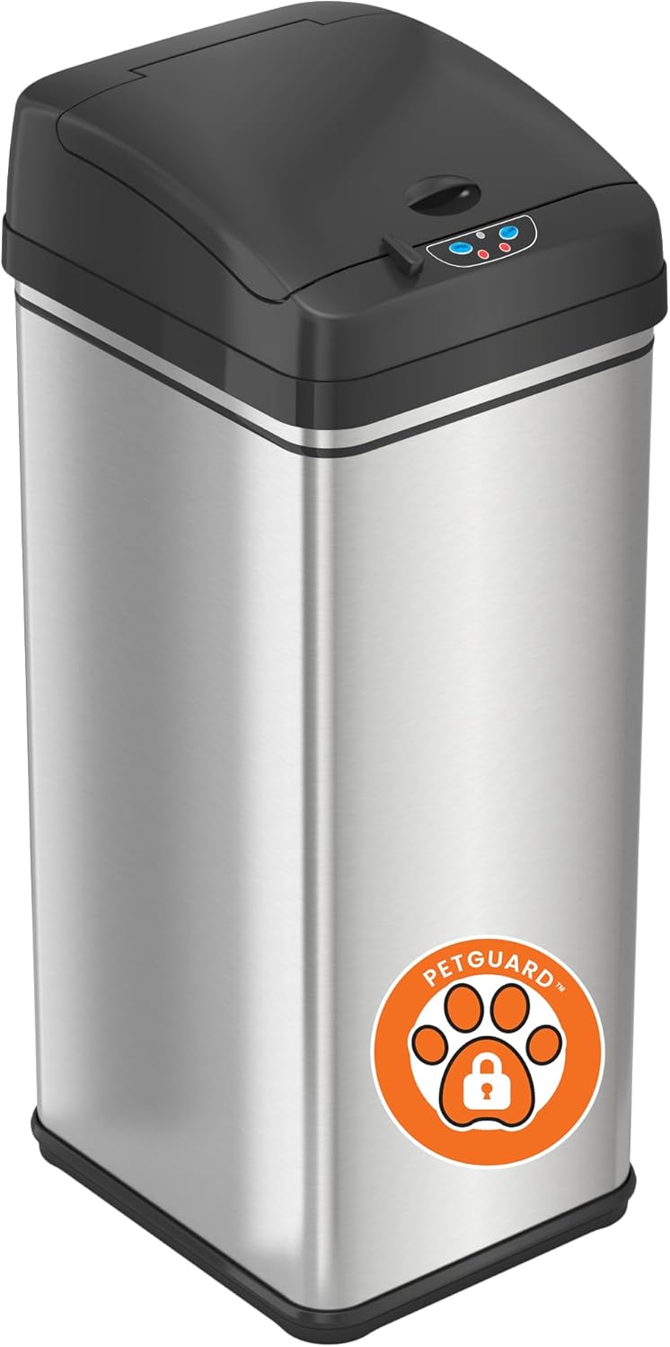 Touchless Stainless Steel Pet-Proof Kitchen Trash Can