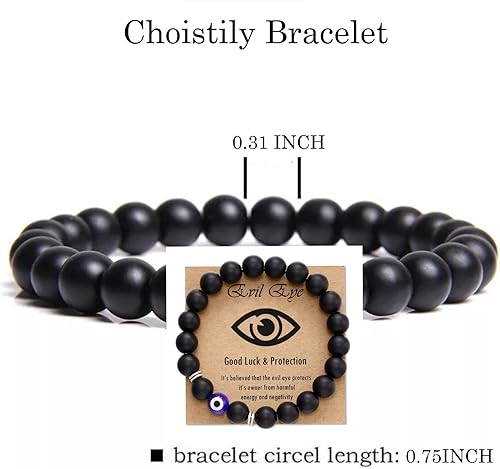 Miniatura 6 de Choistily Evil Eye Bracelets for Men Amulet Beaded Bracelets Lucky Gemstone Stretch Mens Bracelets Beads Tiger Eye Bracelet for Boys