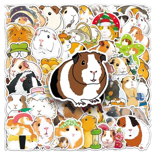 50 Stück Meerschweinchen Aufkleber Pack Guinea Pig Sticker Set Wasserdichte Vinyl Sticker für Laptop Kinder Autos Motorrad Fahrrad Skateboard Gepäck Koffer Computer Aufkleber Graffiti Decal