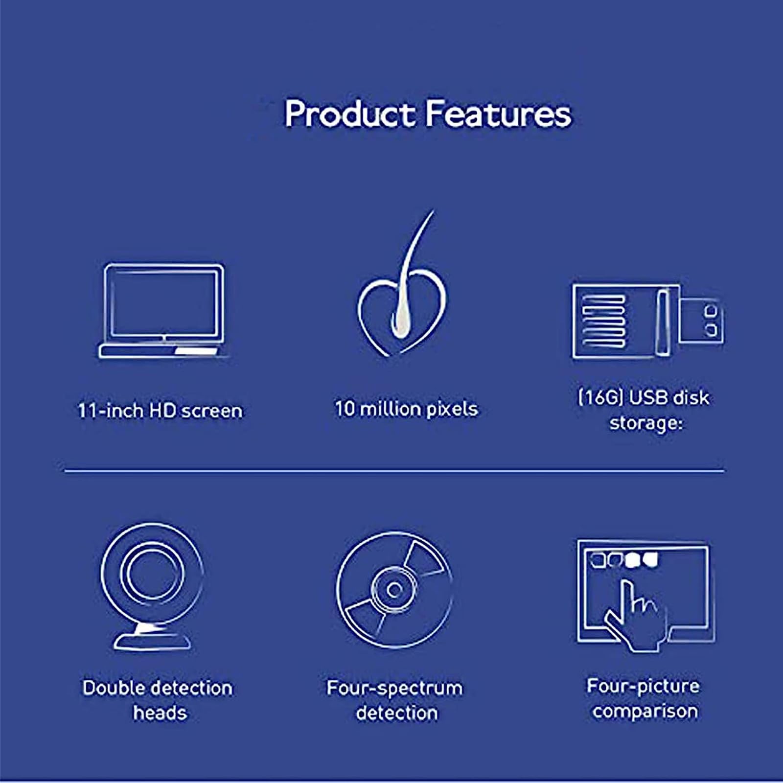 Détecteur de cuir chevelu, écran LCD HD 11 pouces, analyseur d'humidité de l'huile de la peau du visage, 4 sondes à spectre double/stockage de photos/4 grilles de contraste, pour salons de beauté, s