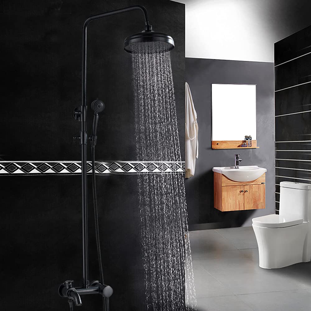 3 in 1 Duschsystem (Vintage Schwarz), Regenbrause Set, Regenbrause System, Duschzubehör, Dusche mit großer Regenbrause, Handbrause und Wasserhahn Dusche, Wasserhahn höhenverstellbar