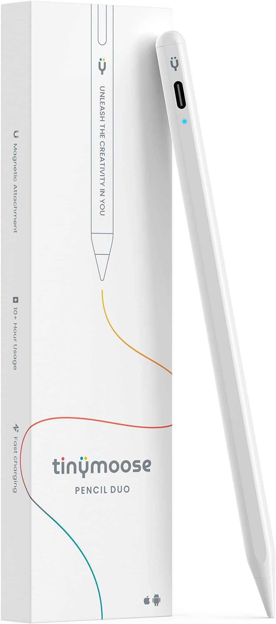 TinyMoosePencil Duo White Active Stylus Pen for iPhones and Android Phones (Pearl White)