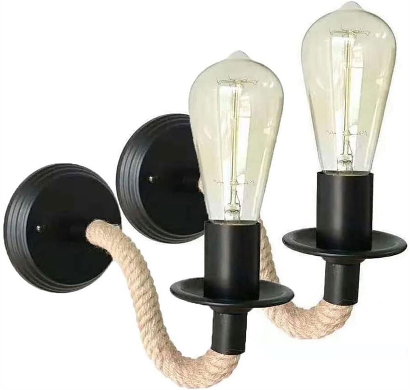 JYBNBBE Wall Lighting Fixtures 2 Pack Retro Hemp Rope Wall Sconce Industrial Curved Tube Wall Lamp Wall Mounted Lighting Fixture