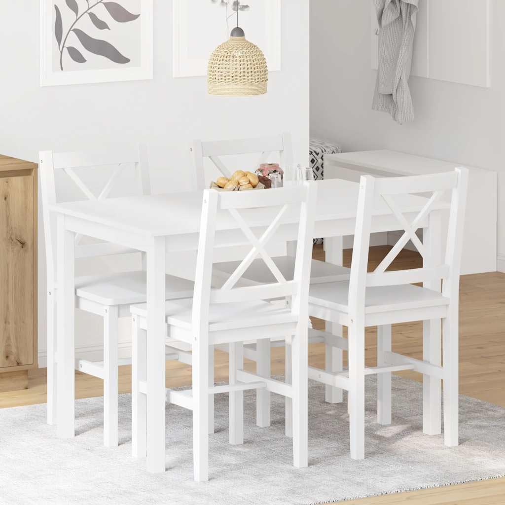 Juego de comedor blanco de 5 piezas con mesa y sillas de madera maciza para hogar