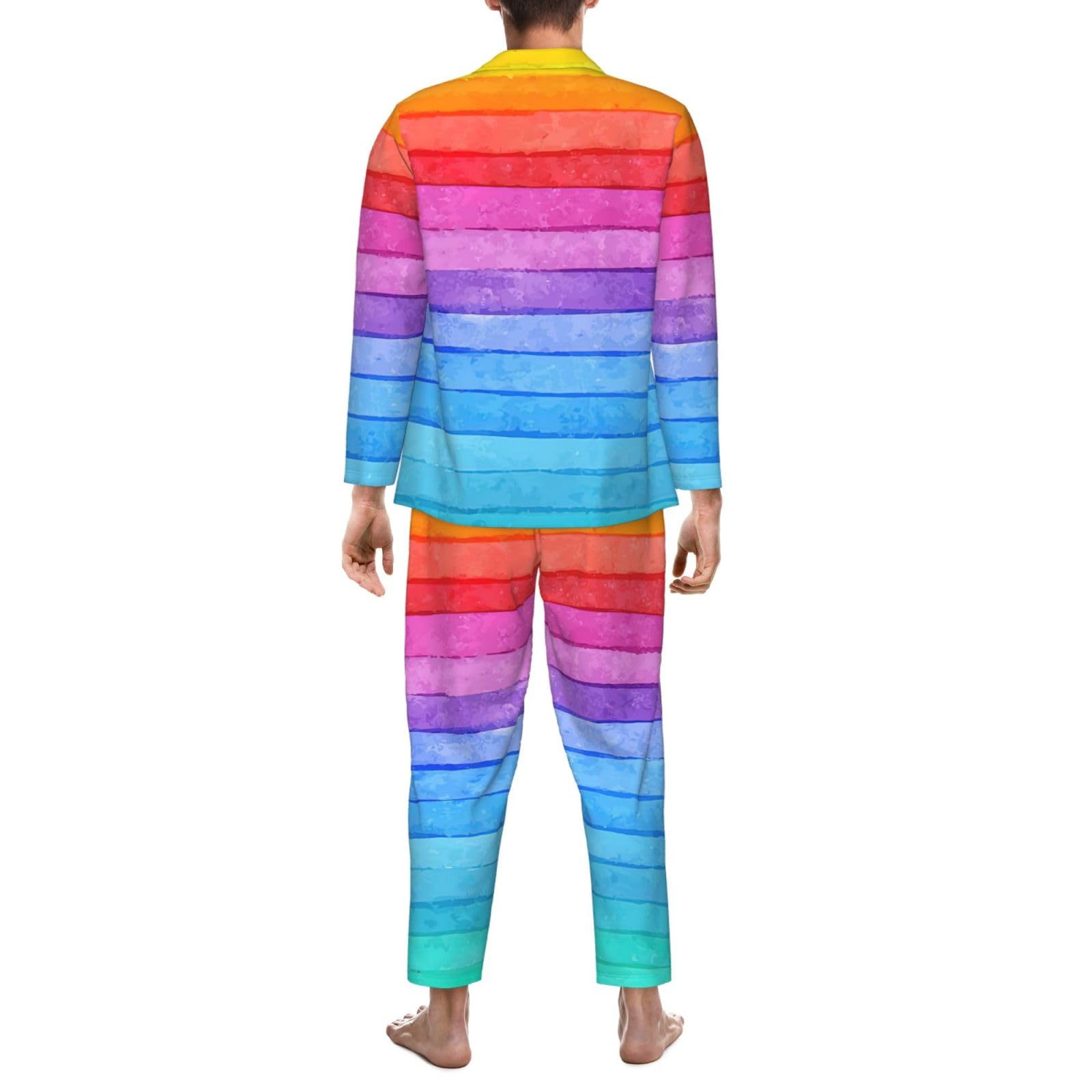 Arcobaleno Colorato A Righe Stampa Degli Uomini Manica Lunga Pigiama Set Traspirante Accogliente Lounge Wear Due Pezzi Sleepwear