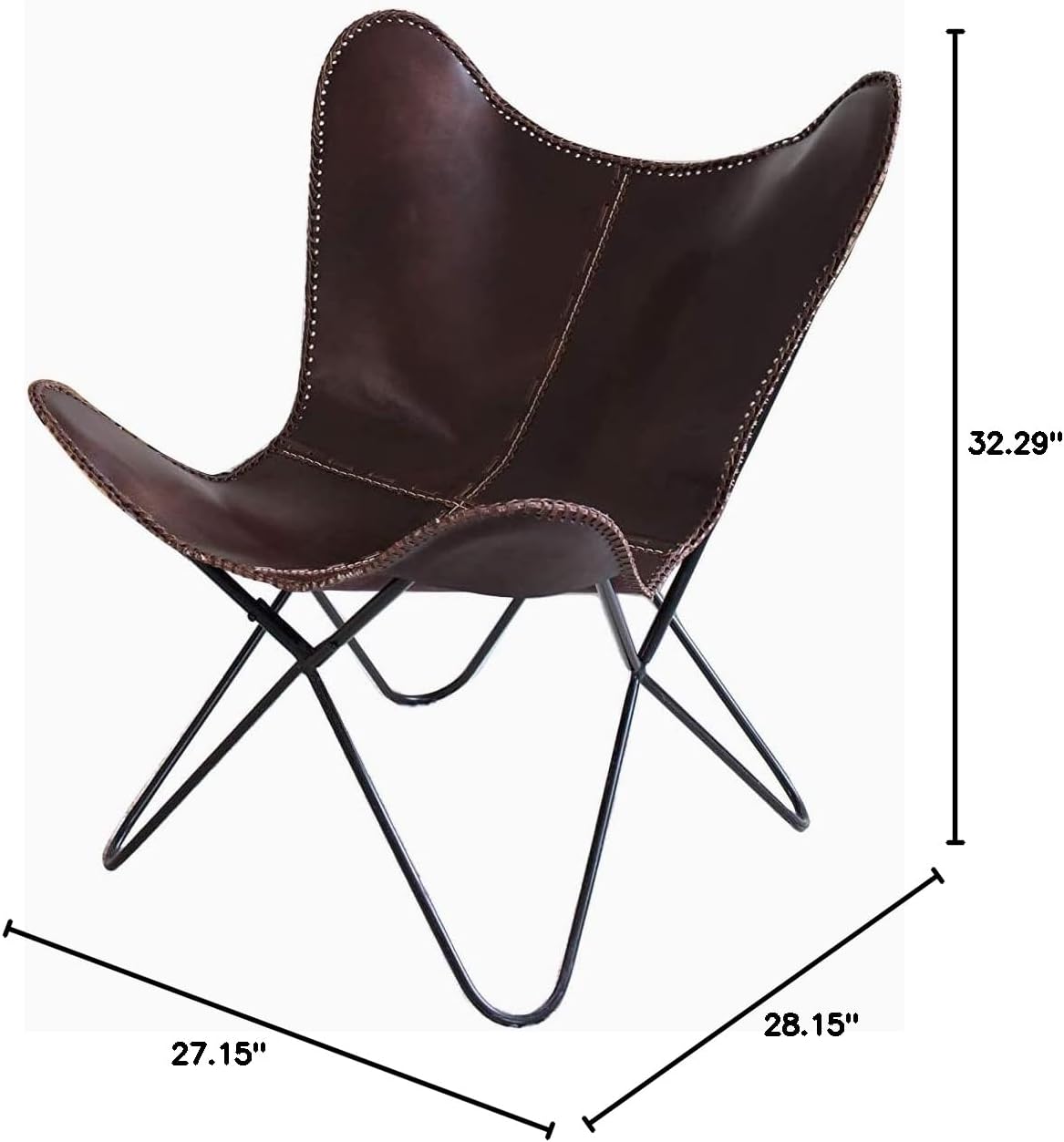 Leather Butterfly Chair - Genuine Leather I Handmade, Accent Arm Chair Iron Frame I Lounge Chair I Comfortable Recliner I Hand-Stitching Industrial Effect
