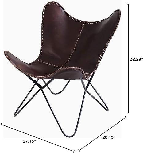 Miniatura 3 de Silla mariposa de cuero - Cuero genuino I hecho a mano, silla con brazo de acento Marco de hierro I Sillón cómodo reclinable I mano costura efecto