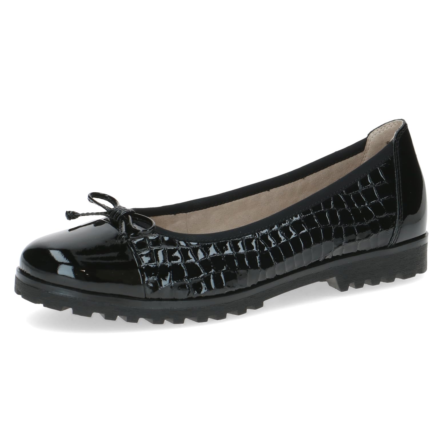 CAPRICE Women Ballet Flats Leather Bow, Black (Black Croco), 3.5 UK