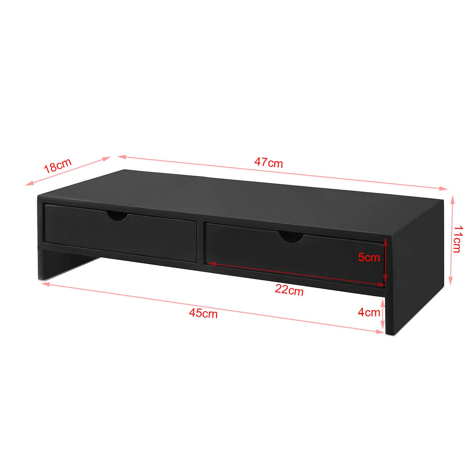SoBuy Supporto Monitor Scrivania con 2 Cassetti Rialzo Monitor da Scrivania Supporto PC Laptop Stand per Ufficio o Casa Altezza 11cm Nero 47x18x11cm BBF02-SCH