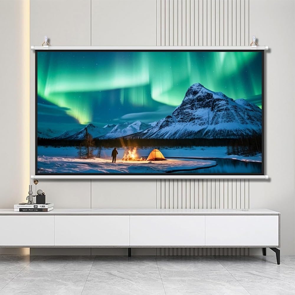 30" 40" 50" 60" 72" Home Theater Projector Screen Manual Pull Down Projector Screen HD 4K Portable Movie Screen for Home Office Outdoor Indoor(16:9,72in)