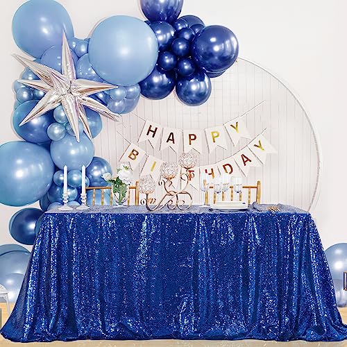 Image of Blue Sequin Tablecloth Glitter Birthday Table Cloth Sparkly Iridescent Shimmer for Rectangle Table Cloth 90 x 90 Inches Table Cloths Decorations for Party Supplies Event Wedding Table Skirt Decor