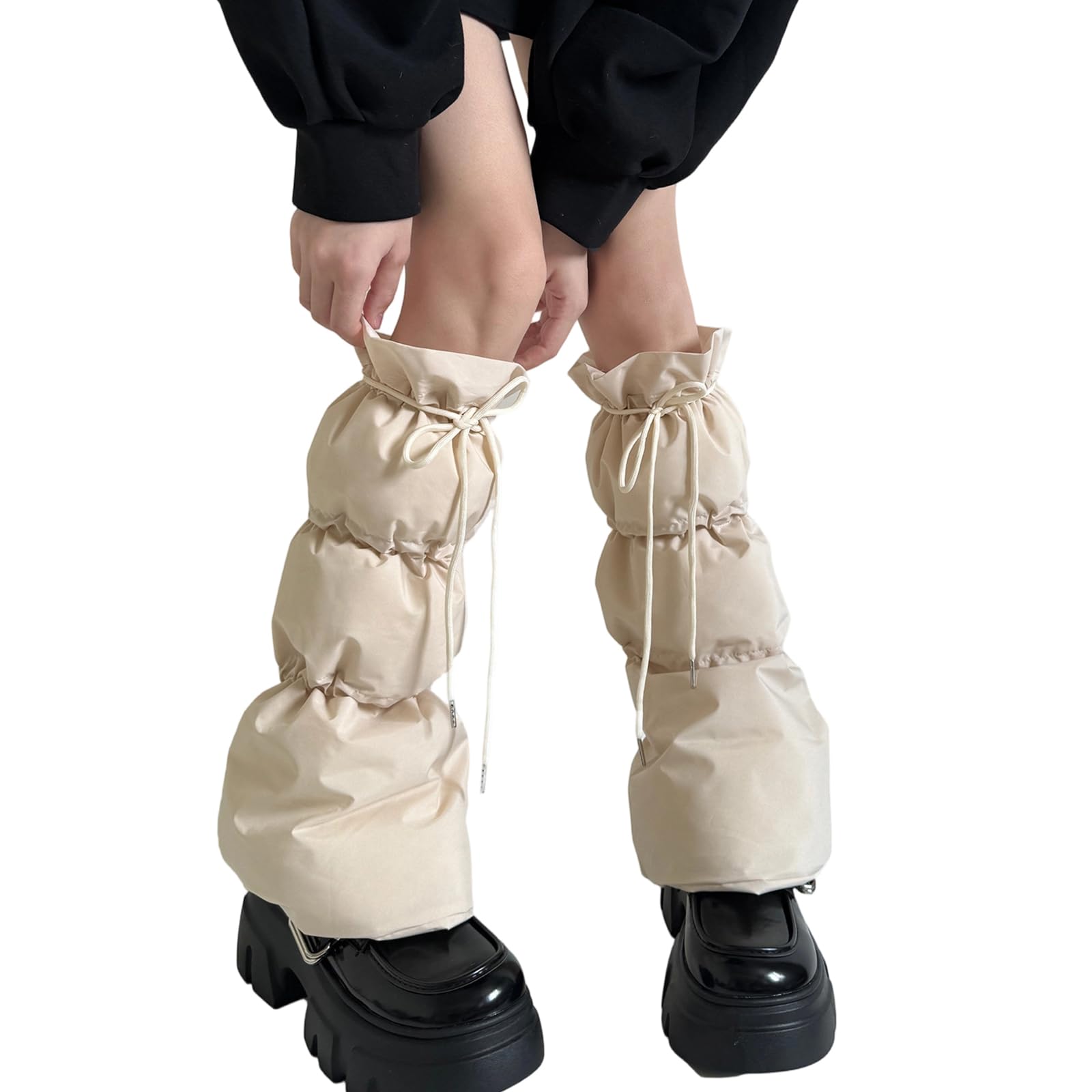 Womens Down Leg Warmers Winter Quilted Drawstring Warm Windproof Sock Covers for Outdoor