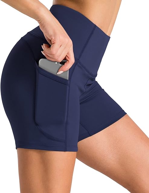 Dragon Fit Womens Yoga Shorts with Pockets High Waist Workouts Shorts Tummy Control Yoga Pants for Running Gym Fitness