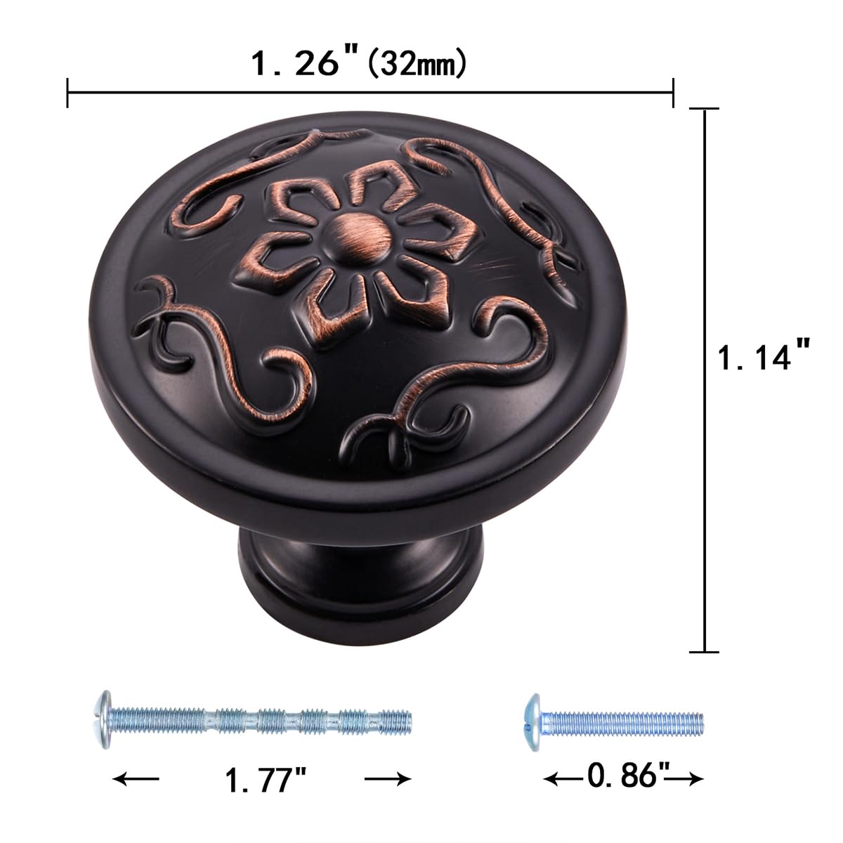 Aandxomk20 Set 3,2 cm Blumenknöpfe für Küchenschrank, ölgeriebene Bronzeknöpfe, Schrank-Hardwareknöpfe für Badezimmer, Büro, Kommode, Schubladen-Knäufe und Schranktüren