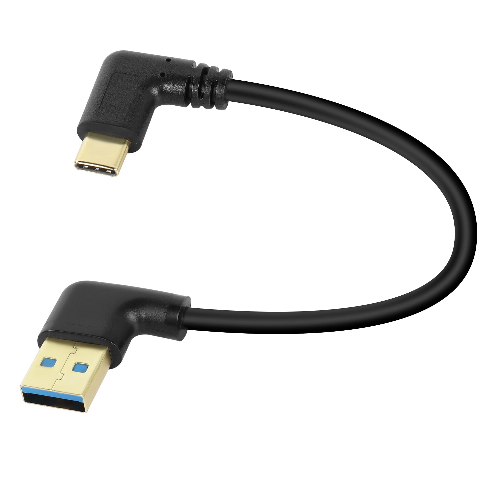 GELRHONR Gold Plated Short Right Angle USB Type C Cable, 90 Degree 18W Fast Charging USB A to USB C Cable (Black-Right-0.25M-Gold Plated)