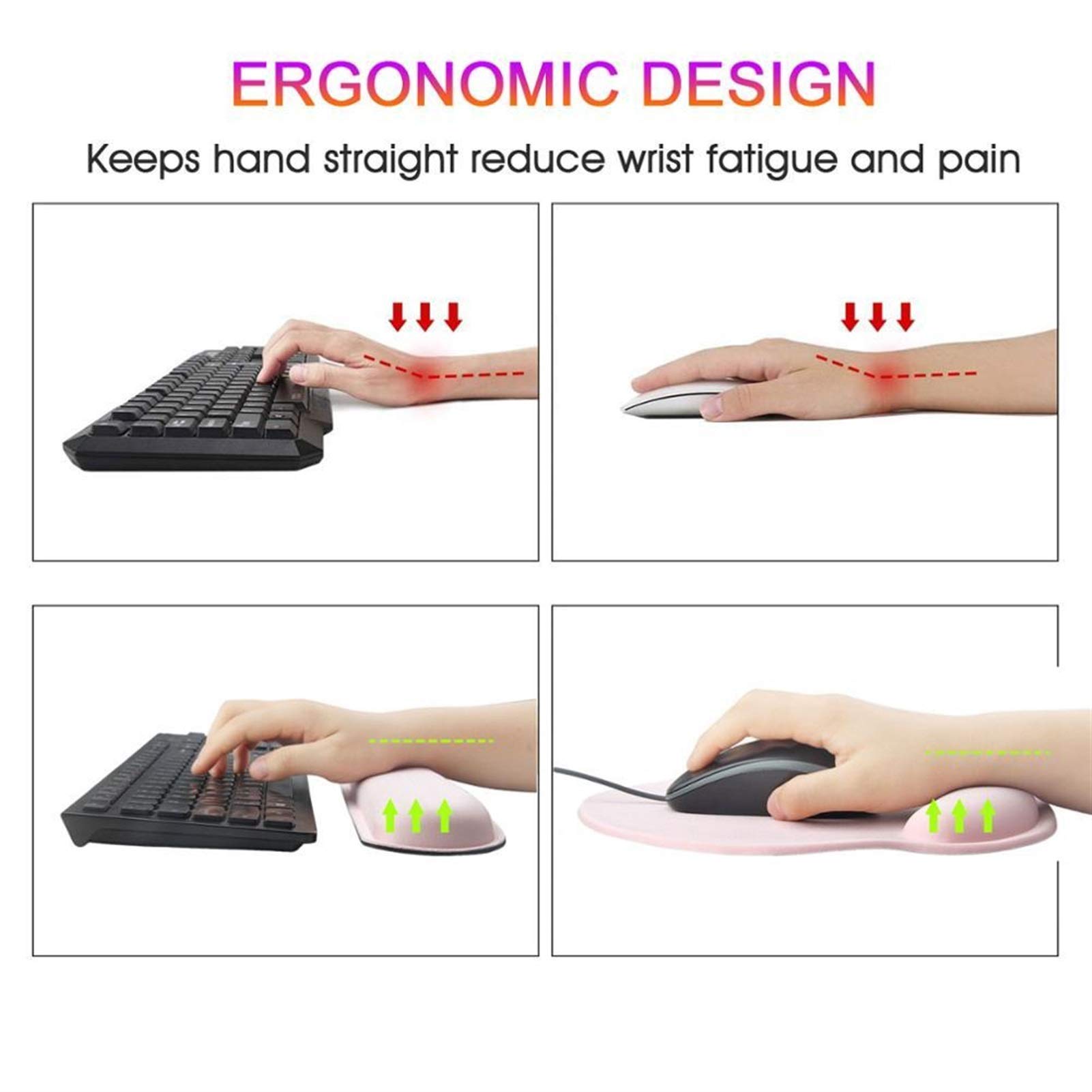 Mouse con Poggiapolsi Anti-Slip Gaming Keyboard Mouse Tappetino da Polso Pad Pad Supporto Cuscino Memory Foam per Computer PC Laptop Mac Home Office Mouse Pad Mat (Color : Green)
