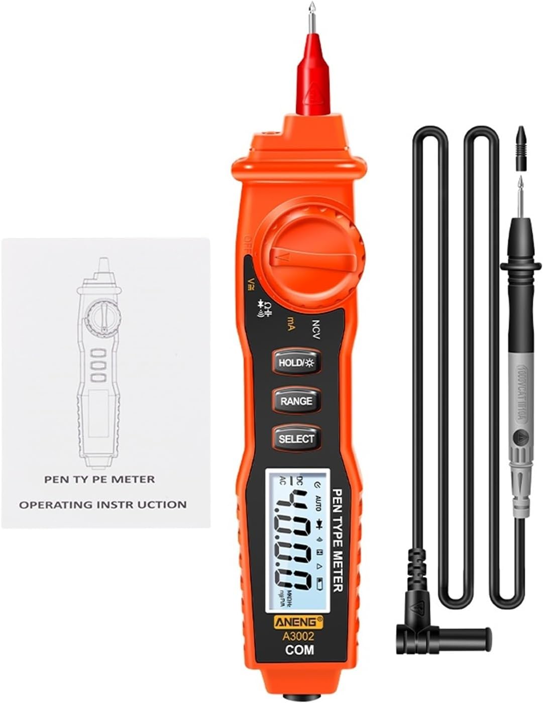 A3002 Smart Digital Multimeters AC/DC Voltage Measurement Electric Current Tester Multifunctional Professional Tools(Orange)