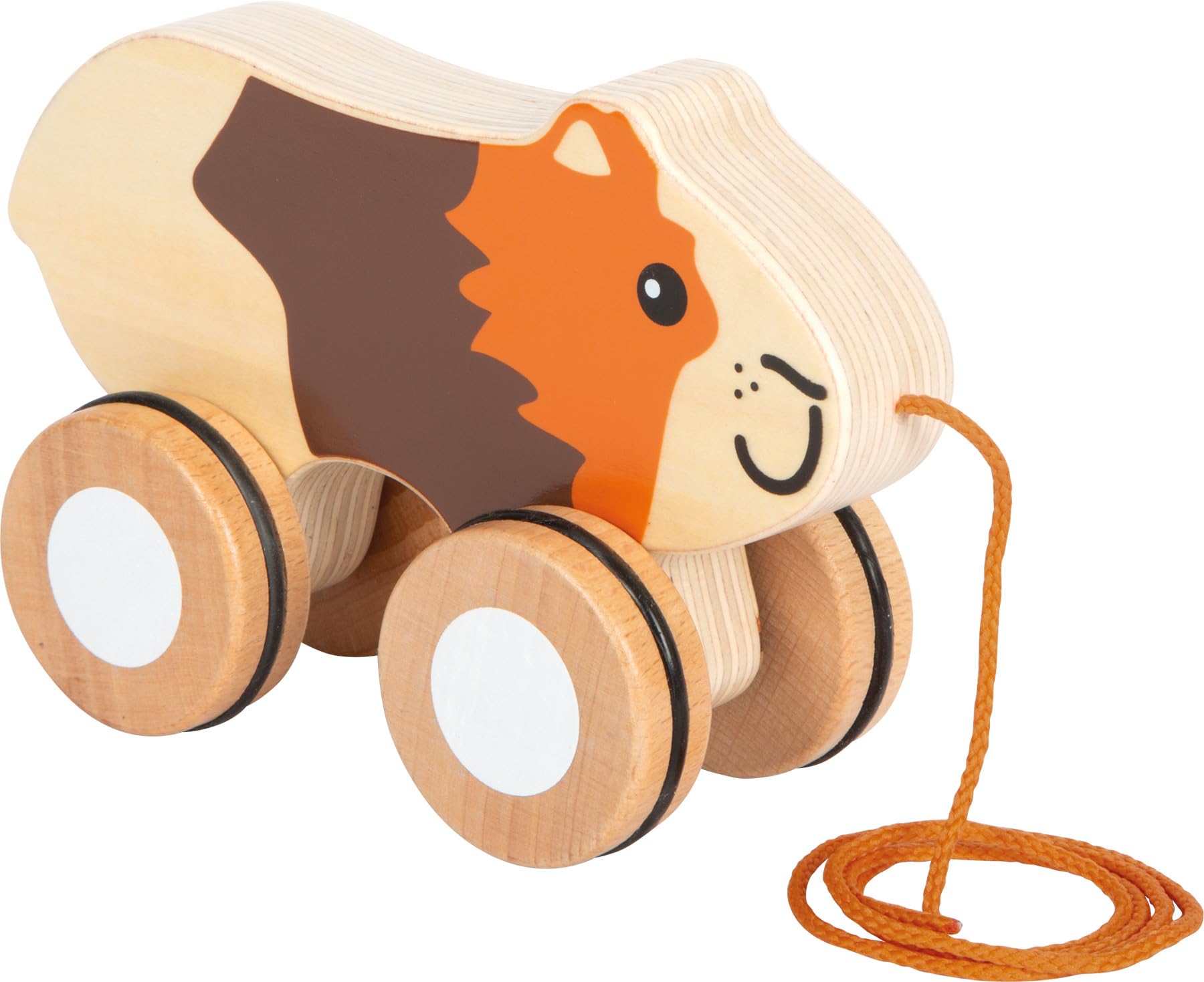 small foot Wooden Pull-Along Guinea Pig, rubberised wheels, trains motor skills & walking, for kids aged 1+ year, 12634
