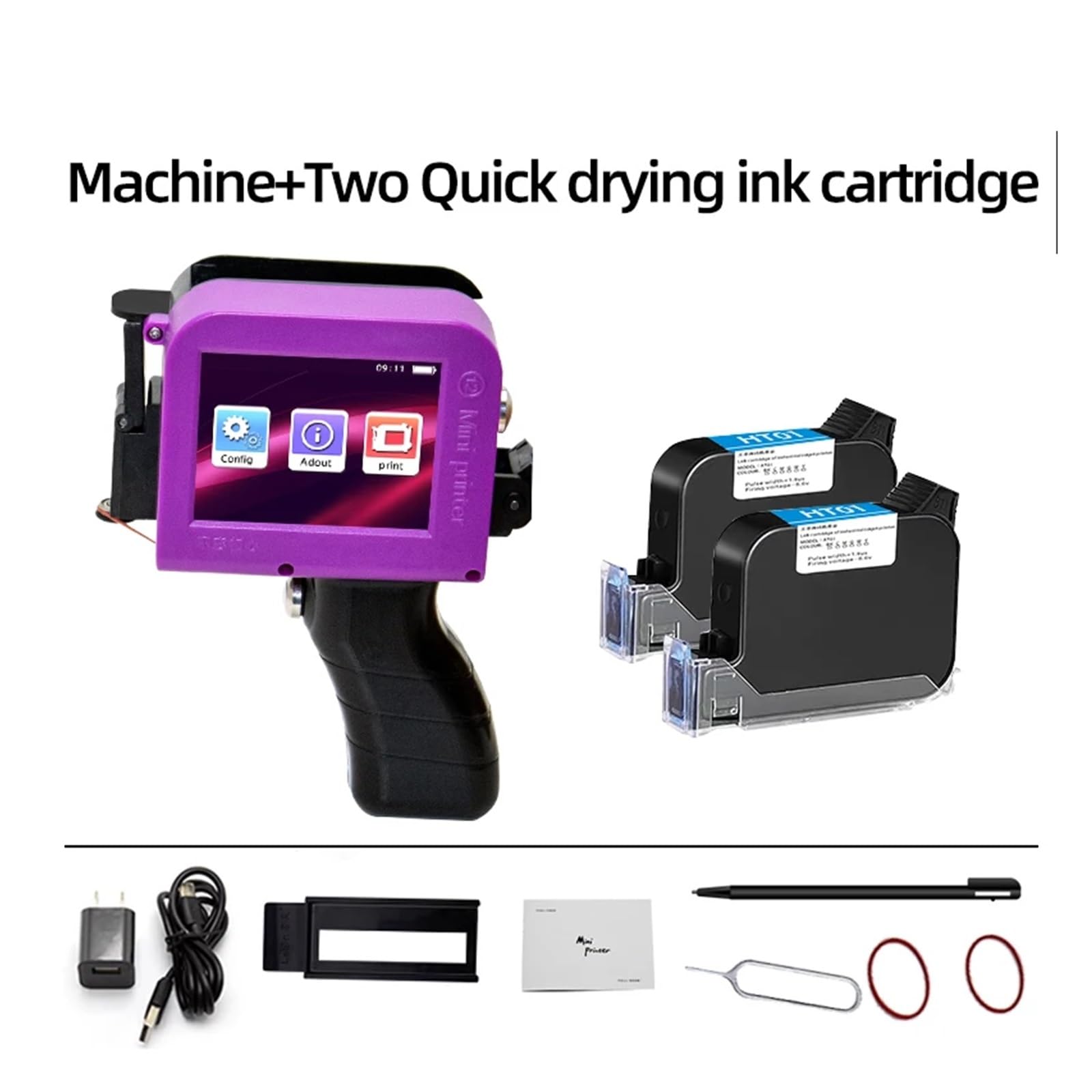 Tragbarer Mini-Tintenstrahldrucker mit Handbedienung, Produktionsdatum, QR-Code-Etiketten-Encoder, 12,7 mm, unterstützt mehrere Sprachsysteme(Printer - 2 Ink)