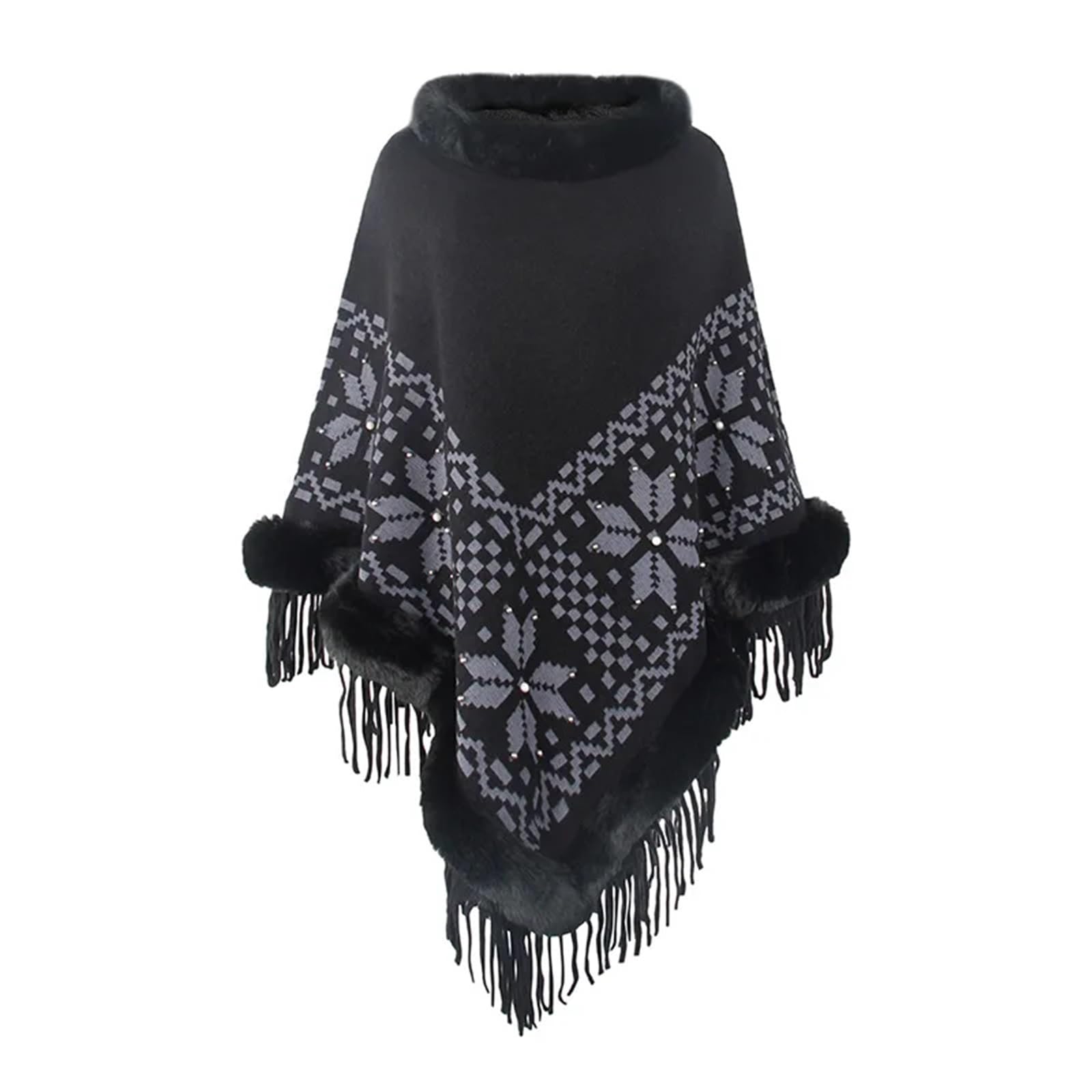 Poncho Mujer Ponchos de otoño e Invierno for Mujer, Capa, Chal, Cuello de Lana sintética, borlas, suéter, Capa
