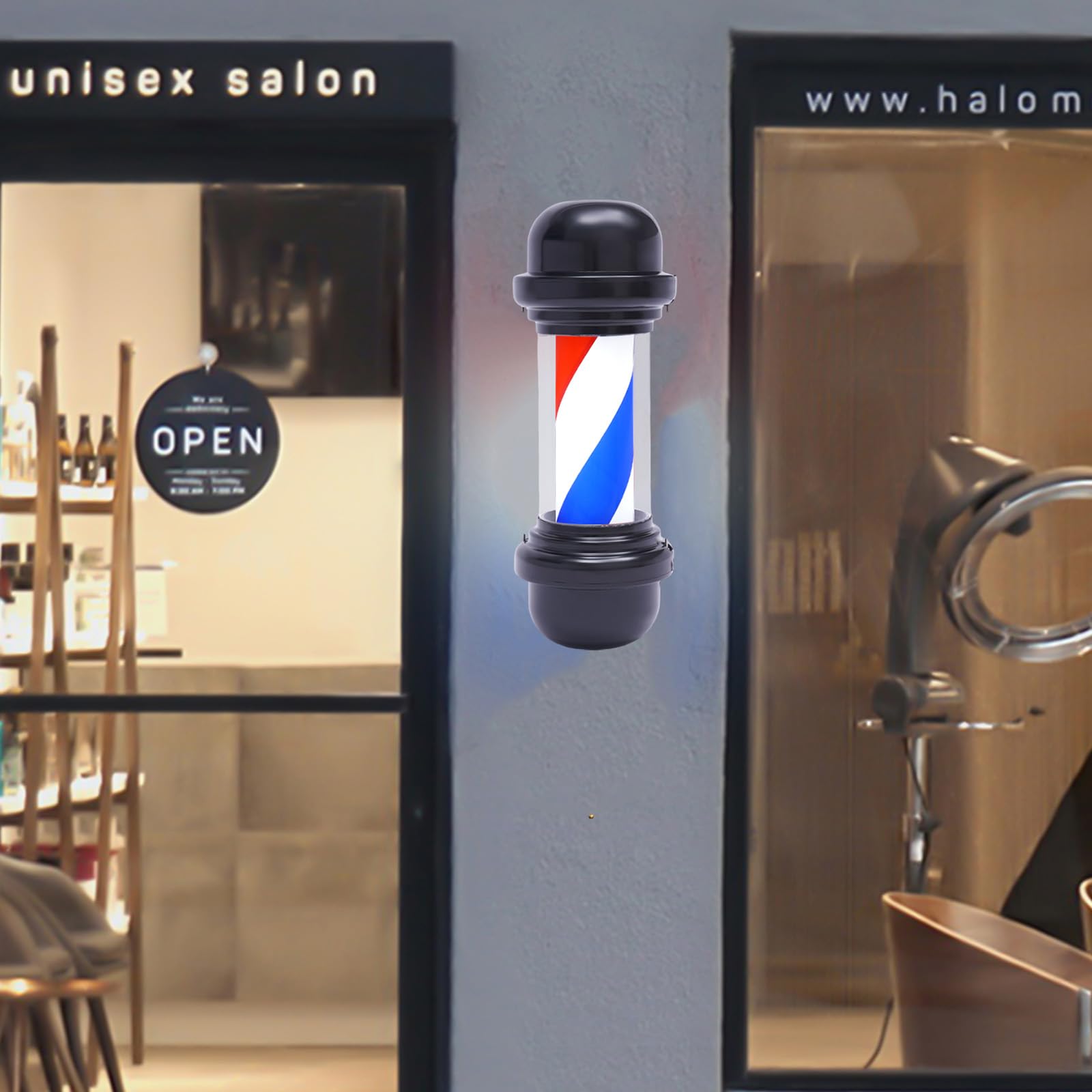 Salonlampe, LED-Friseurladen-Stablampe 20 Zoll, rot-weiß-blau Streifen, drehbar, für Friseursalon & Spa & Terrasse & Café