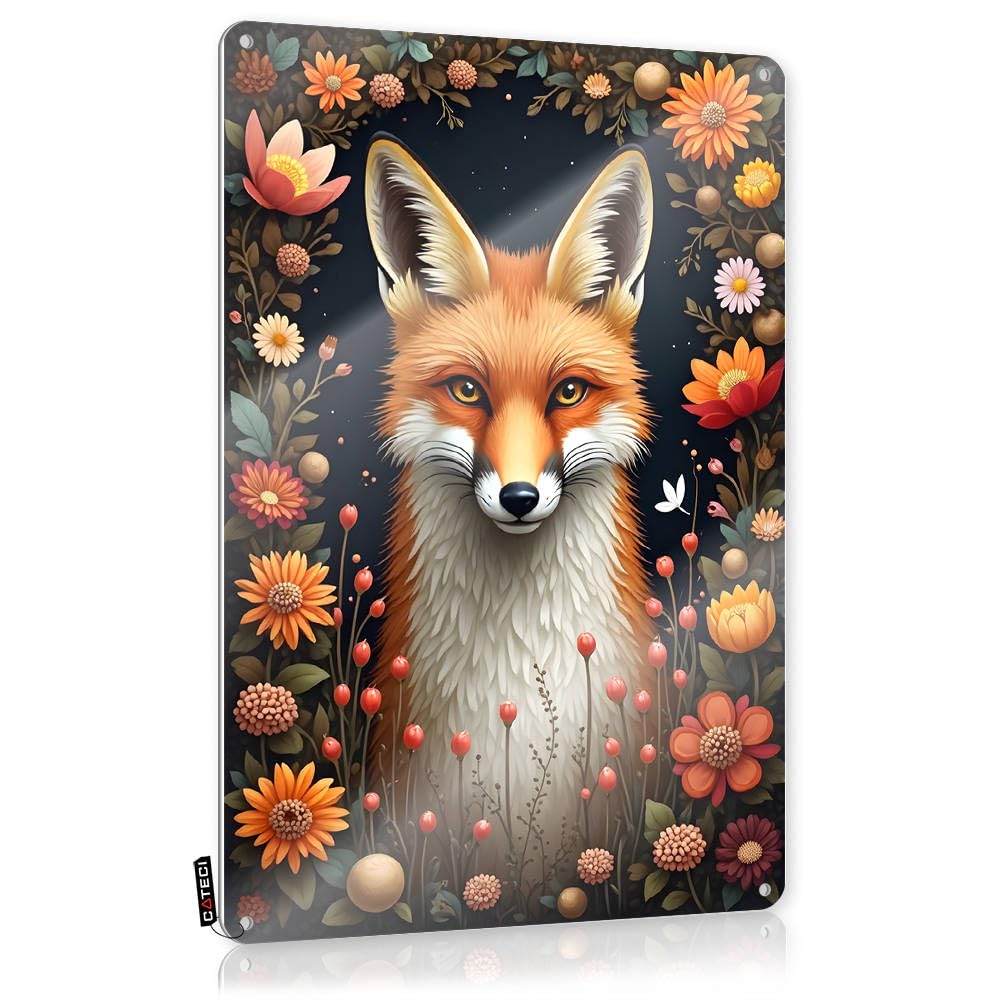 Fzfn Colour Housewarming Restroom Decor - Floral Fantasy: The Majestic Fox Amidst Blooms Accessory Rustic Wall Hanging(30X40cm)