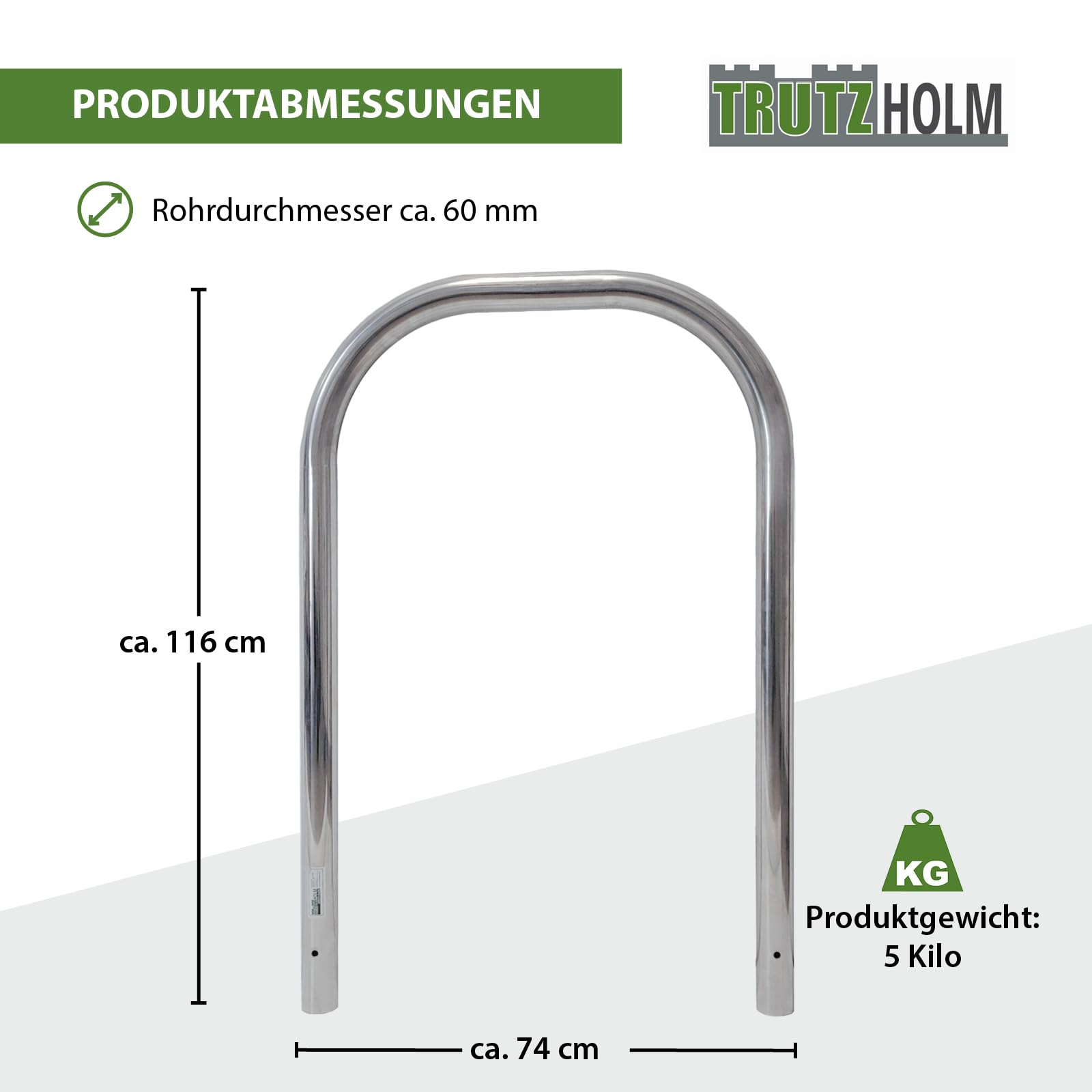 TRUTZHOLM Fahrradanlehnbügel aus Edelstahl 116x74 cm Ø 60 mm Anlehnbügel zum Einbetonieren Fahrradbügel Fahrradständer Parker Diebstahlsicherung Fahrrad Anlehner 2 Stellplätze