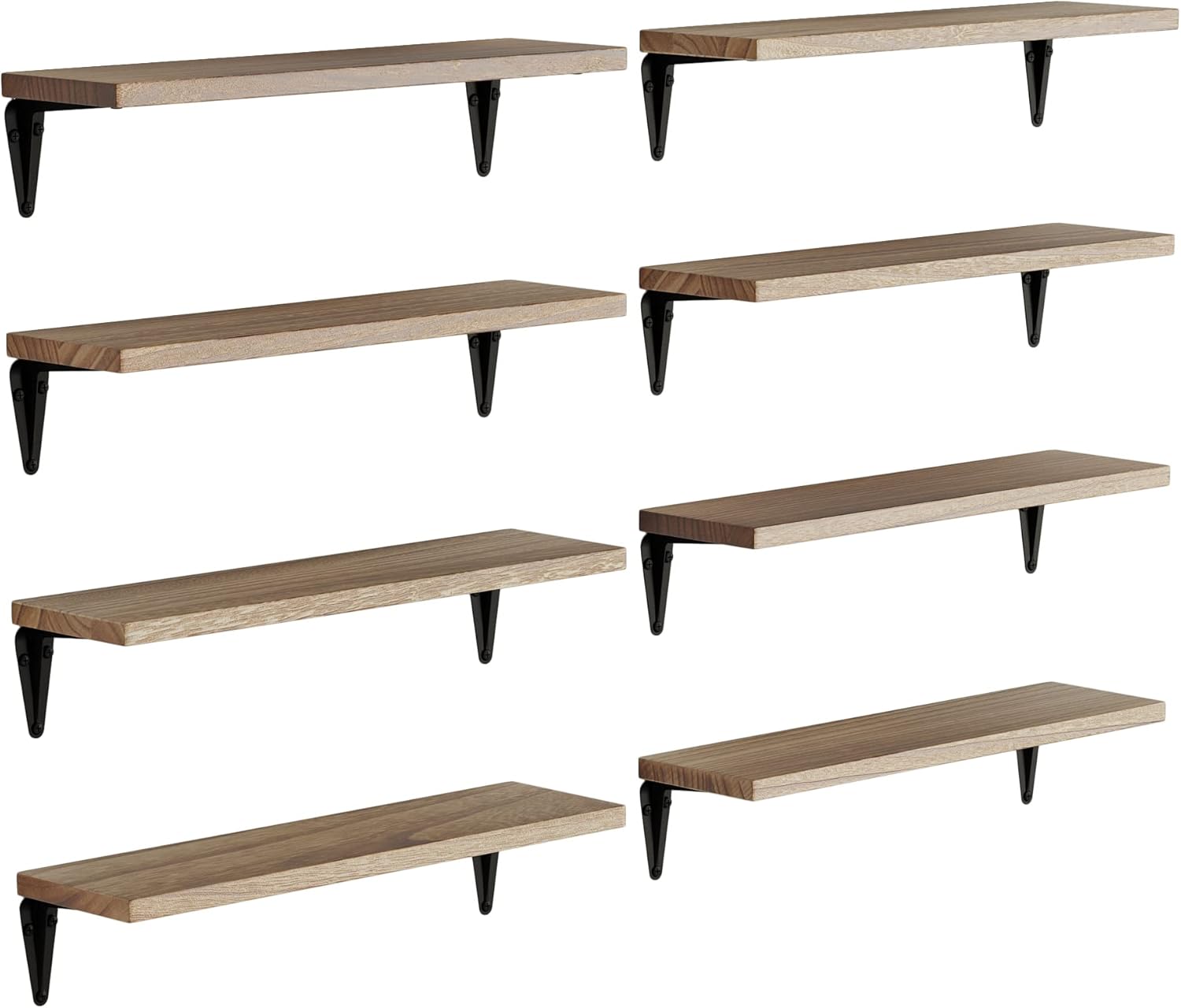Wallniture Arras Floating Shelves for Wall, 17"x 4.5" Rustic Bookshelf for Living Room Decor, Home Office Bookshelves, Burned Finish Storage Shelf Set of 8