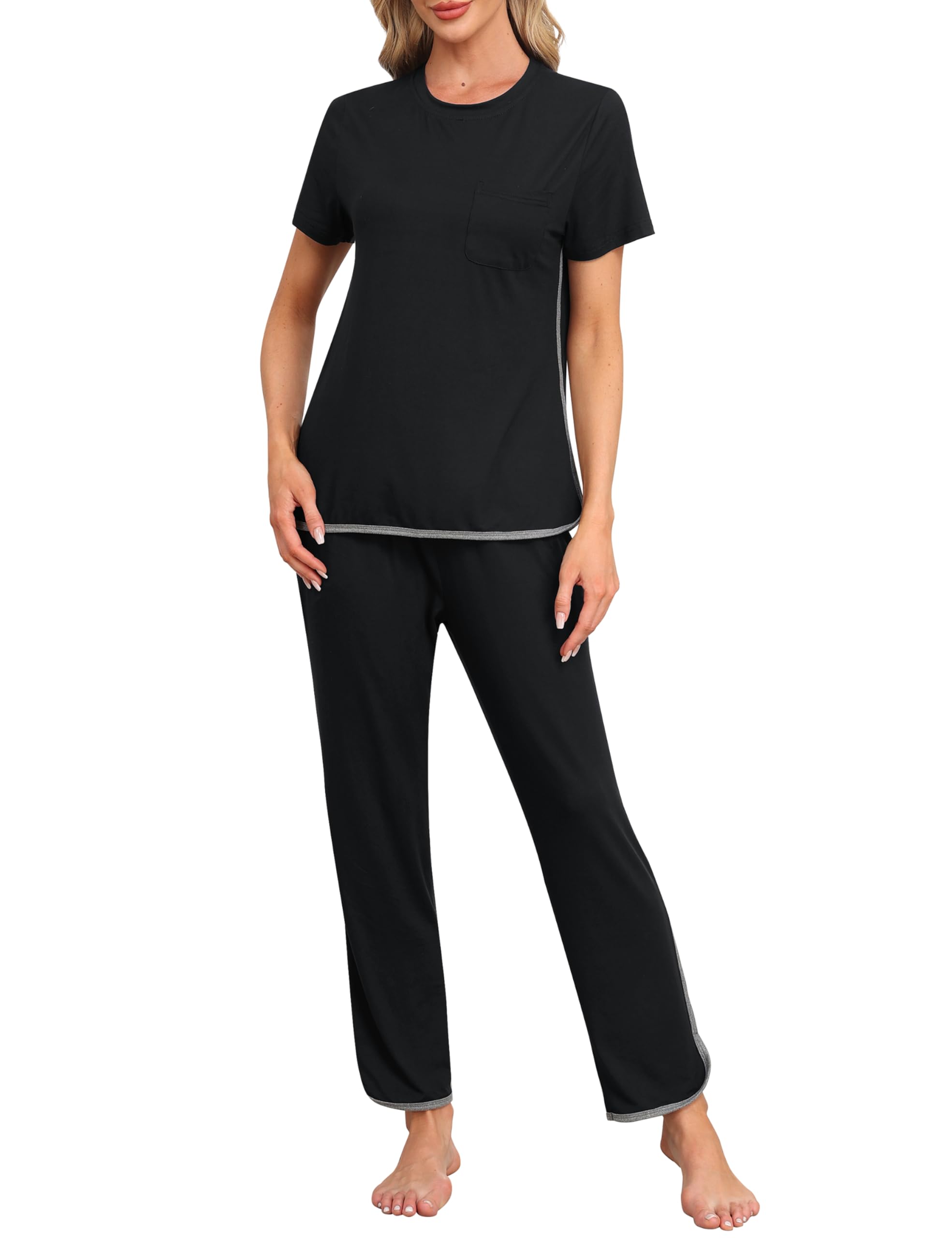 MoFiz Schlafanzug Kurz Damen Hausanzug Pyjama Set Modal Zweiteiler Nachtwäsche fur Sommer