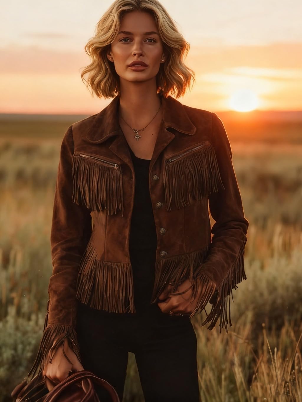 Fringe Jacket Women Faux Suede Vintage Cowgirl Style Tassel Button Up Long Sleeve Lapel Womens Western Jacket 2026 - Image 6