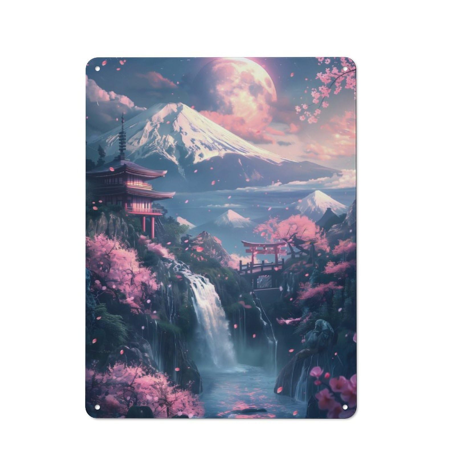 Nostalgic Decorative Tin Plaque 40x30cm Featuring Cherry Blossom Japan Fuji, Classic Pub Decor for Cafe, Pub, Workshop Or Home Bar