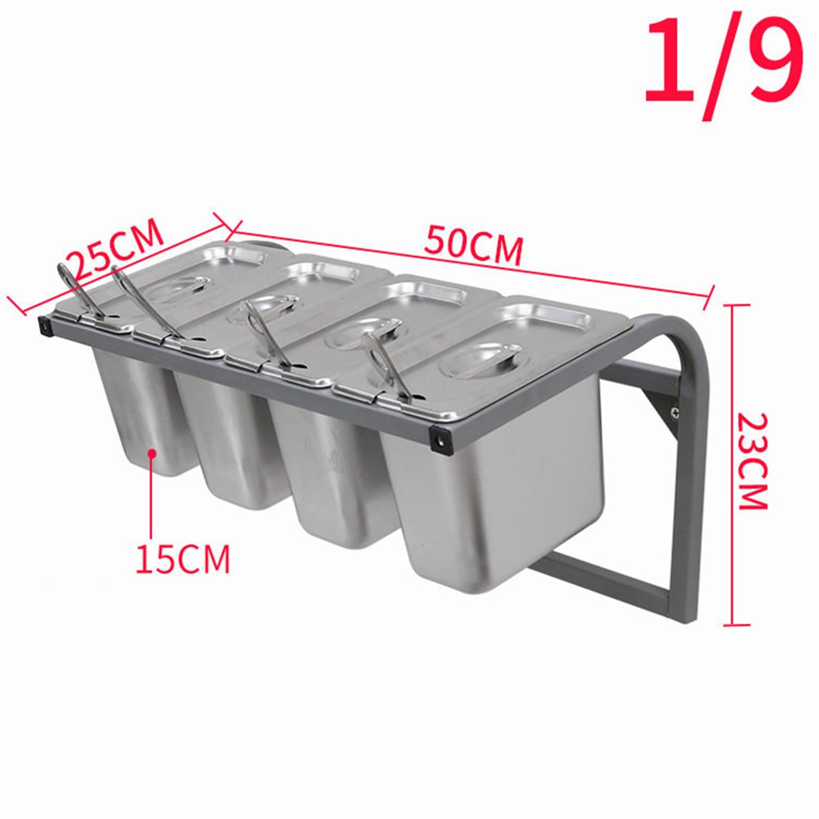 Estante de especias de acero inoxidable montado en la pared con cuchara, organizador de cocina comercial para ingredientes de pizza e ingredientes de condimentos, perfecto para frutas y