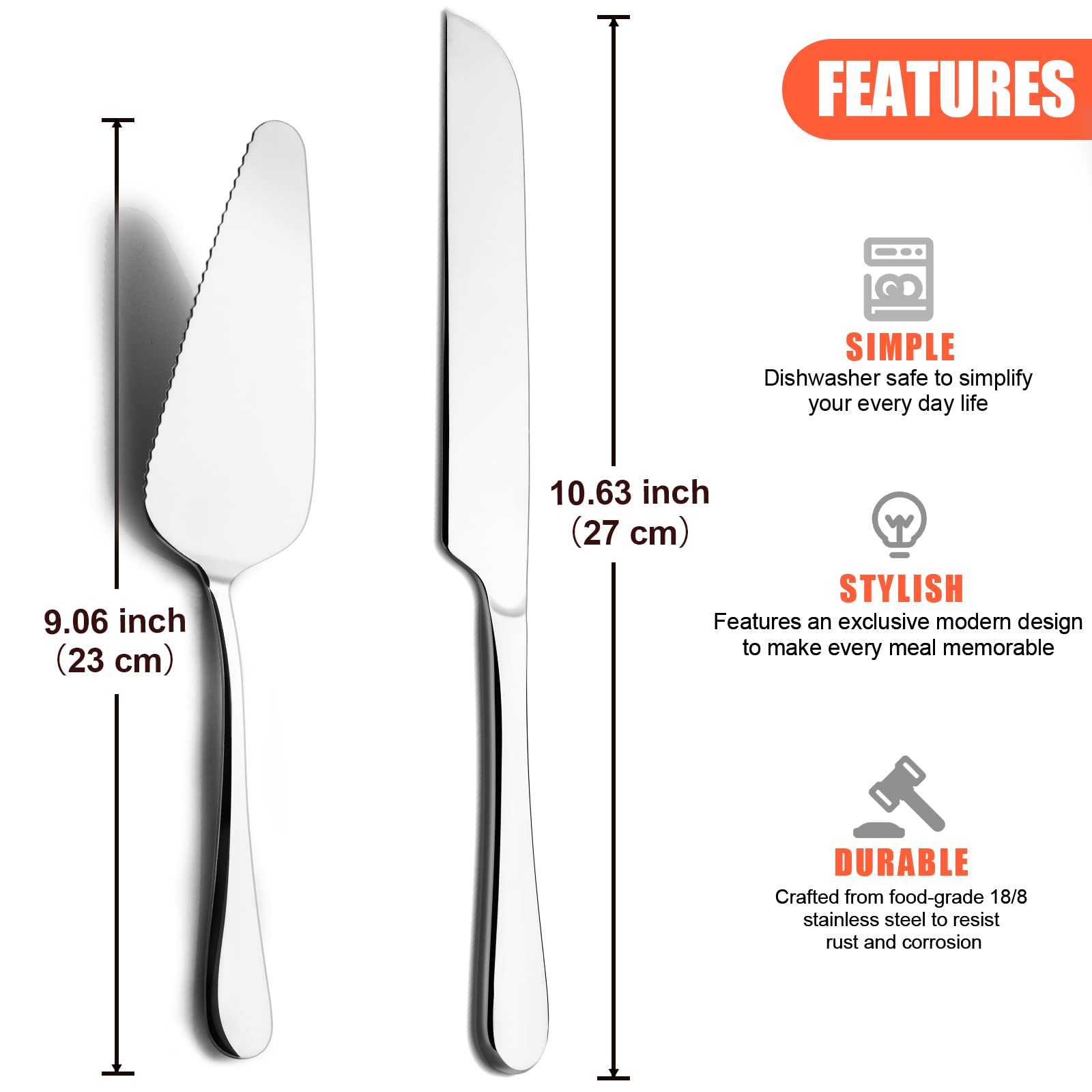 2PC Wedding Cake Knife and Server Set - Stainless Steel Cake Knife and Server Set Include Pie Server and Cake Cutter , Cake Cutting Set for Wedding Birthday Christmas Perfect Set Gift (Silvery) 2