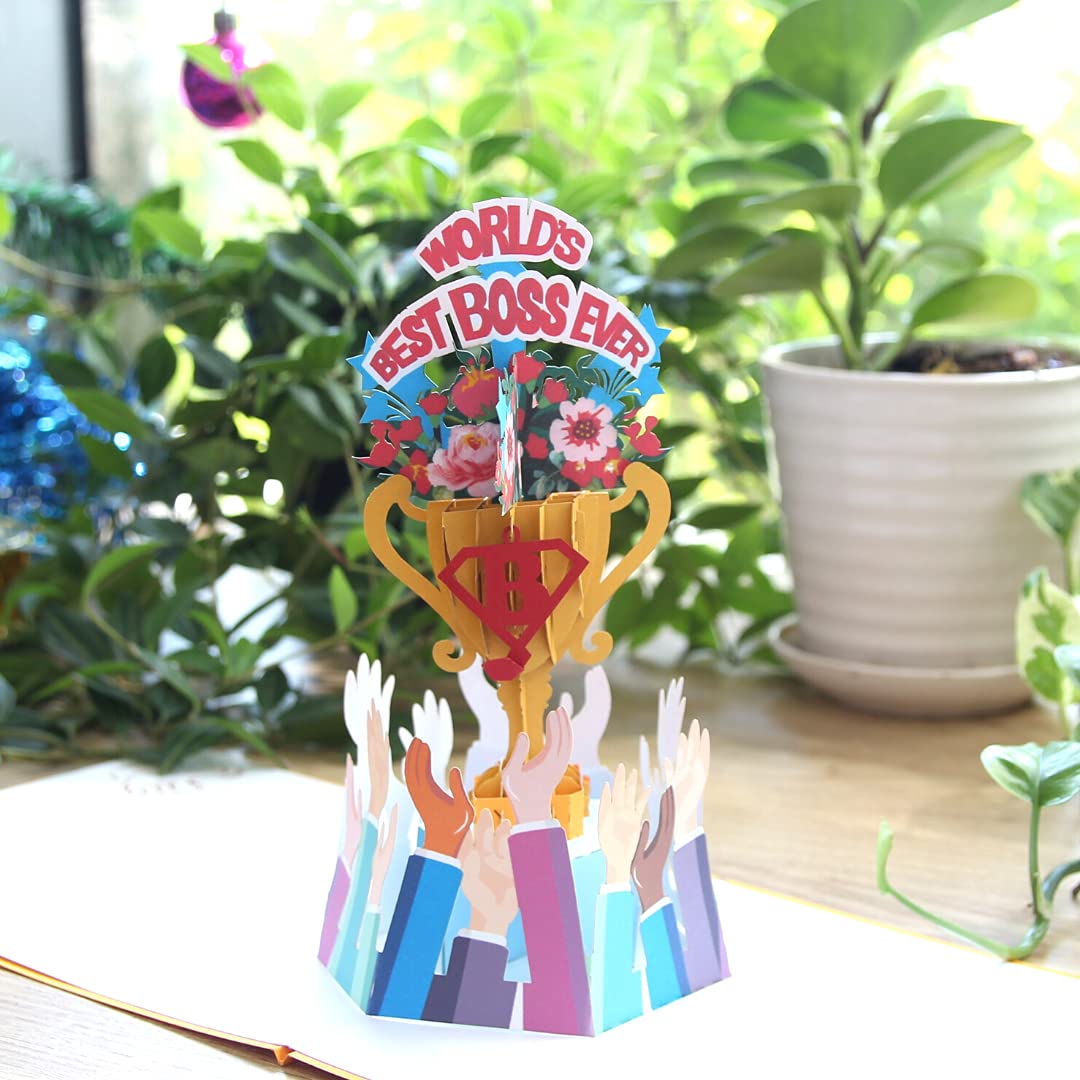 Happy Boss Day Pop-up Karte – 3D Dankeskarte Mit 'World's Best Boss' Design, 19,8 X 14,7 Cm