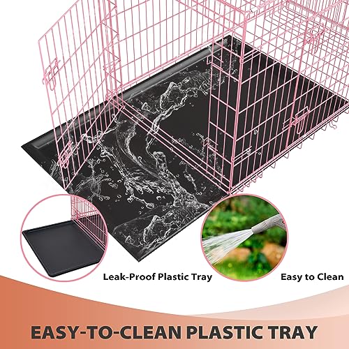 Image of BestPet | Dog Crate | 30 inch | Pink | Foldable Metal Kennel with Double Doors