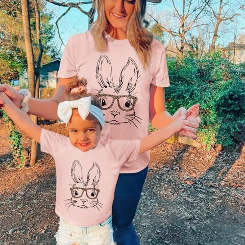 Easter Bunny Family Matching Clothes Mom and Me Cute Rabbit Glasses T-Shirt Summer Short Sleeve Tee Shirt Tops3