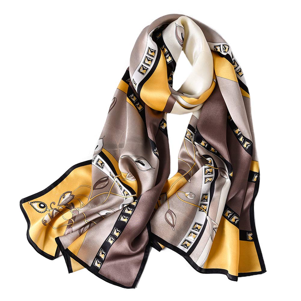 STORY OF SHANGHAI Sciarpa di 100% Seta Charmeuse da Donna Foulard a Raso con Fantasie Orientale, 56x177cm