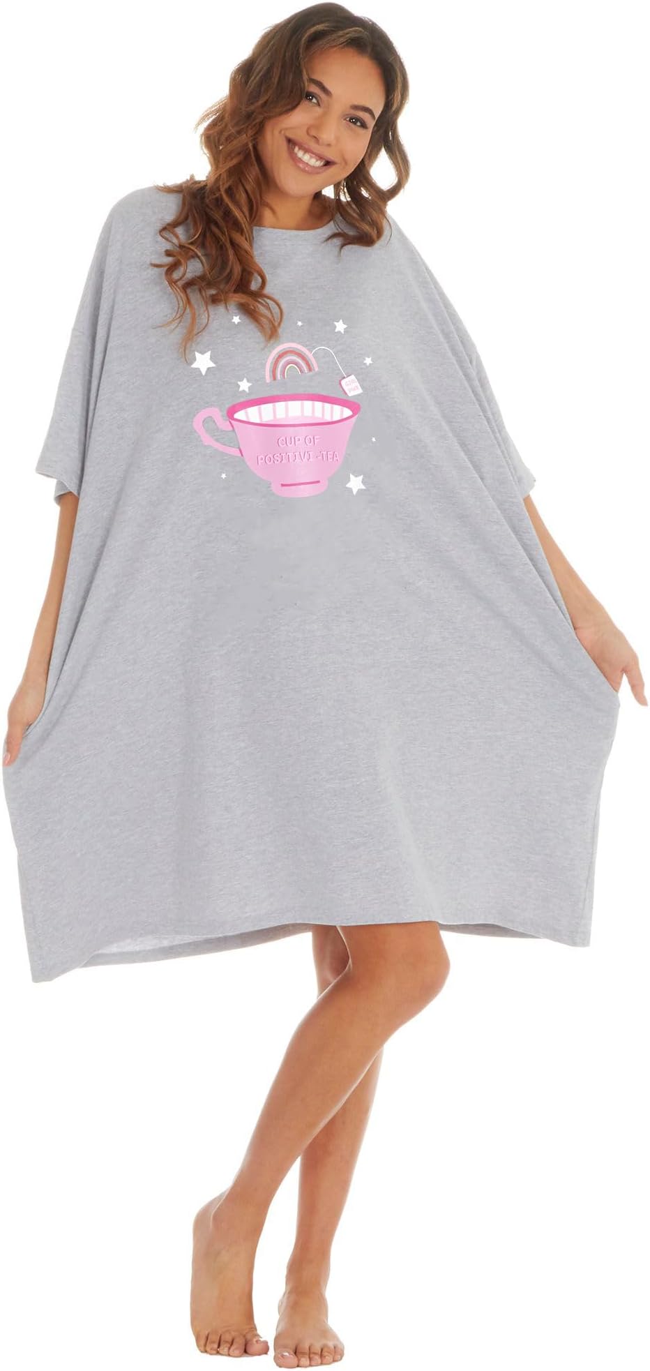Ladies/Girls Oversized 100% Pure Cotton Graphic Slumber Party Sleep T Shirt Nightshirt