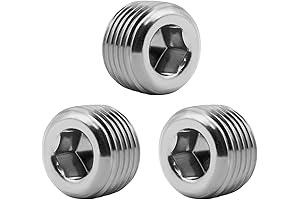 JoyTube 3/8" NPT Pipe Plug Male Thread Stainless Steel Fitting Countersunk Internal Hex Head 3-Pack