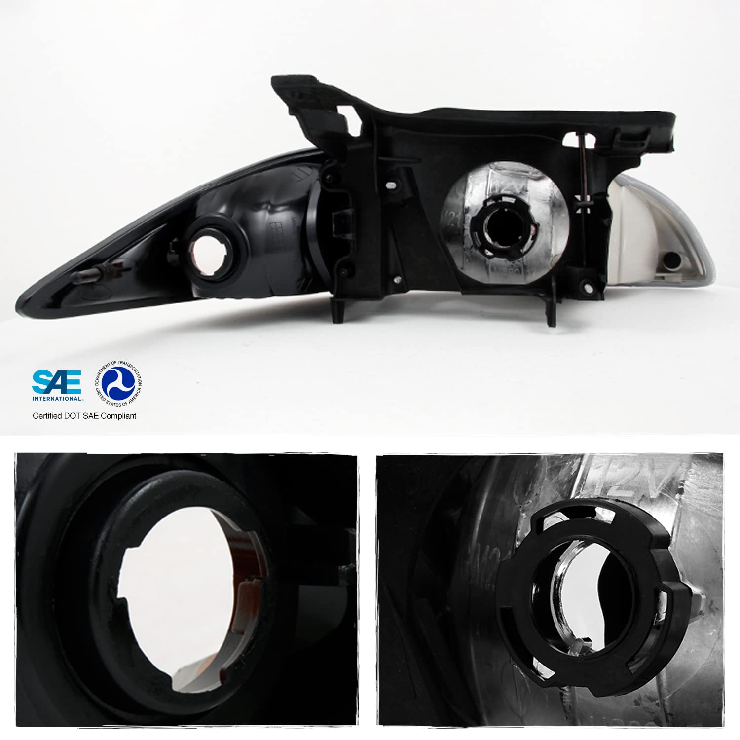 AKKON - For 2000 2001 2002 Chevy Cavalier Coupe & Sedan Replacement Black Headlights w/Corner Lights Pair Set