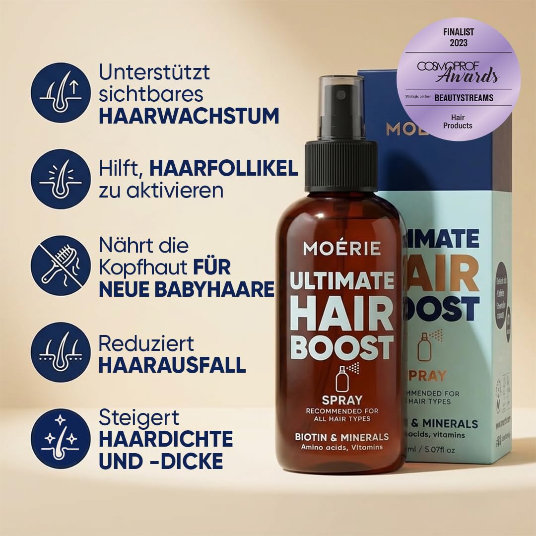 MOERIE Haarwachstum Serum Spray - natürlich Haarwachstum beschleunigen - Haarwuchsmittel Frauen & Männer - mit Mineralien, Caffein & Biotin Haare stärken - Haarvitamine gegen Haarausfall Frau