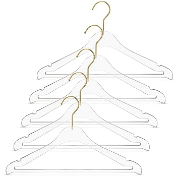 ACRILO - Acrylic Lucite Crystal Clear Suit Hanger, high-end Quality with Gold Swivel Hook for Luxurious Closets (5 Pack)
