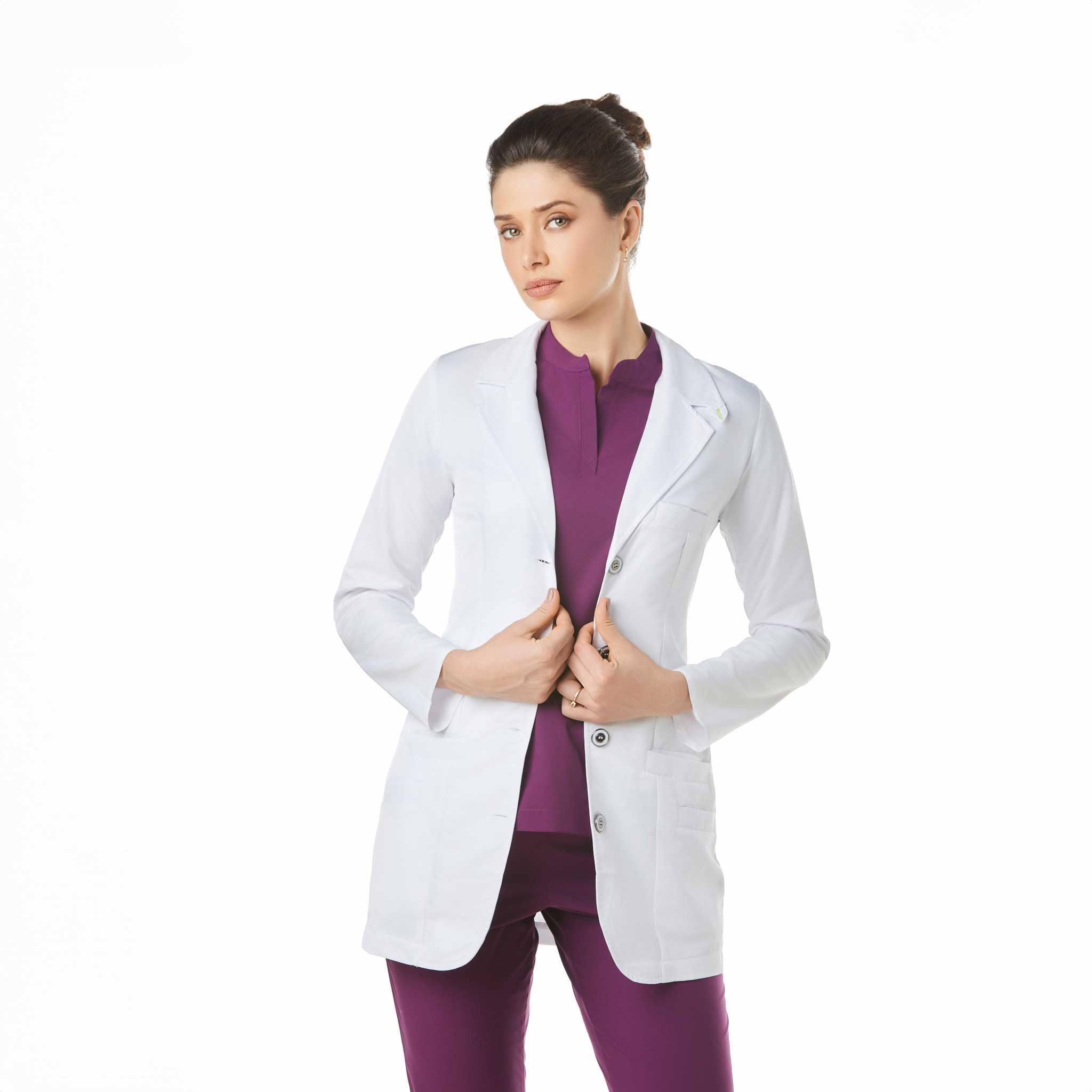 Bata Sanitaria De Trabajo Taylor Mujer Repelente Antibacterial Esterilizable Resistente Reutilizable Médico Doctora Laboratorio Escuela Farmacia Blanca