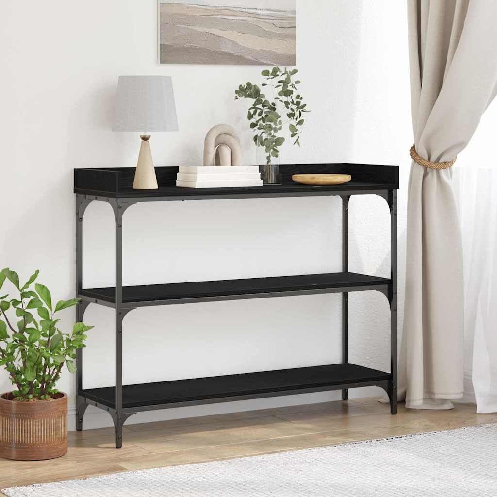 SXZenSpace Console Table with Shelf Black Oak 100x30x80 cm, Industrial Sofa Side in Engineered Wood and Steel, Slim Hallway for Living Room Corridor Bedroom