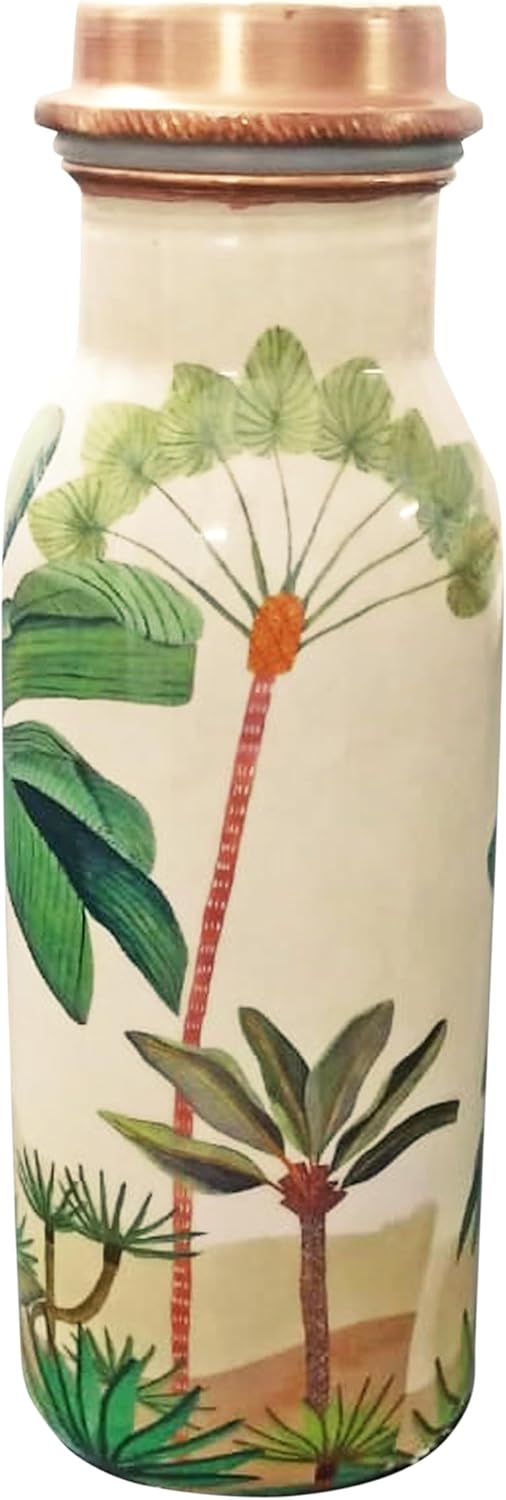 Printed Copper Water Bottle 17 OZ/500 ML Small Drinking Flask Leakproof Bottles for Sports, Yoga & Travel