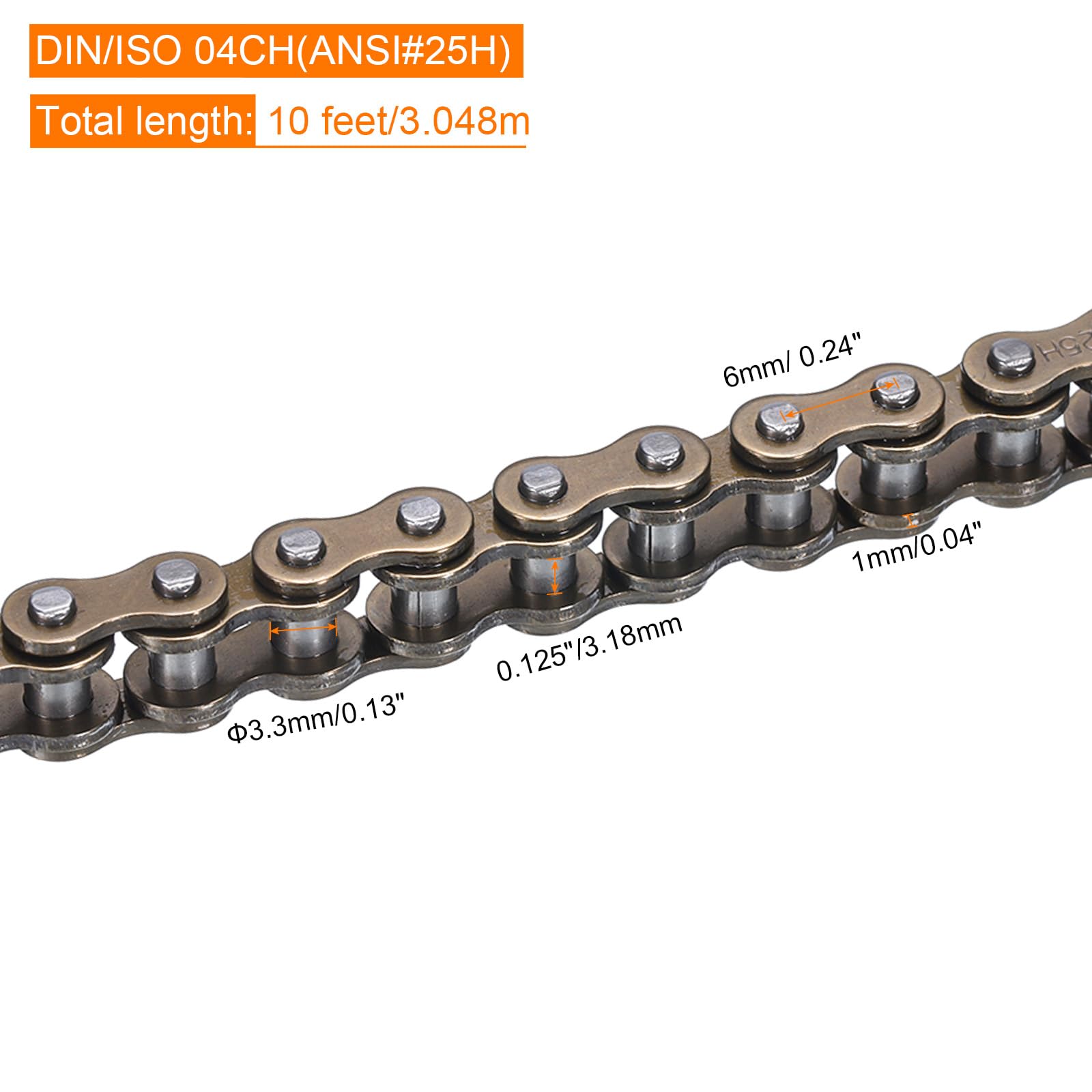 QUARKZMAN #25H/ DIN/ISO 04CH Catena A Rulli 10 Piedi Passo 1/4" Catene A Rulli In Acciaio Al Carbonio Con 1 Collegamento Master Gratuito Per Go-kart, Biciclette, 480 Maglie
