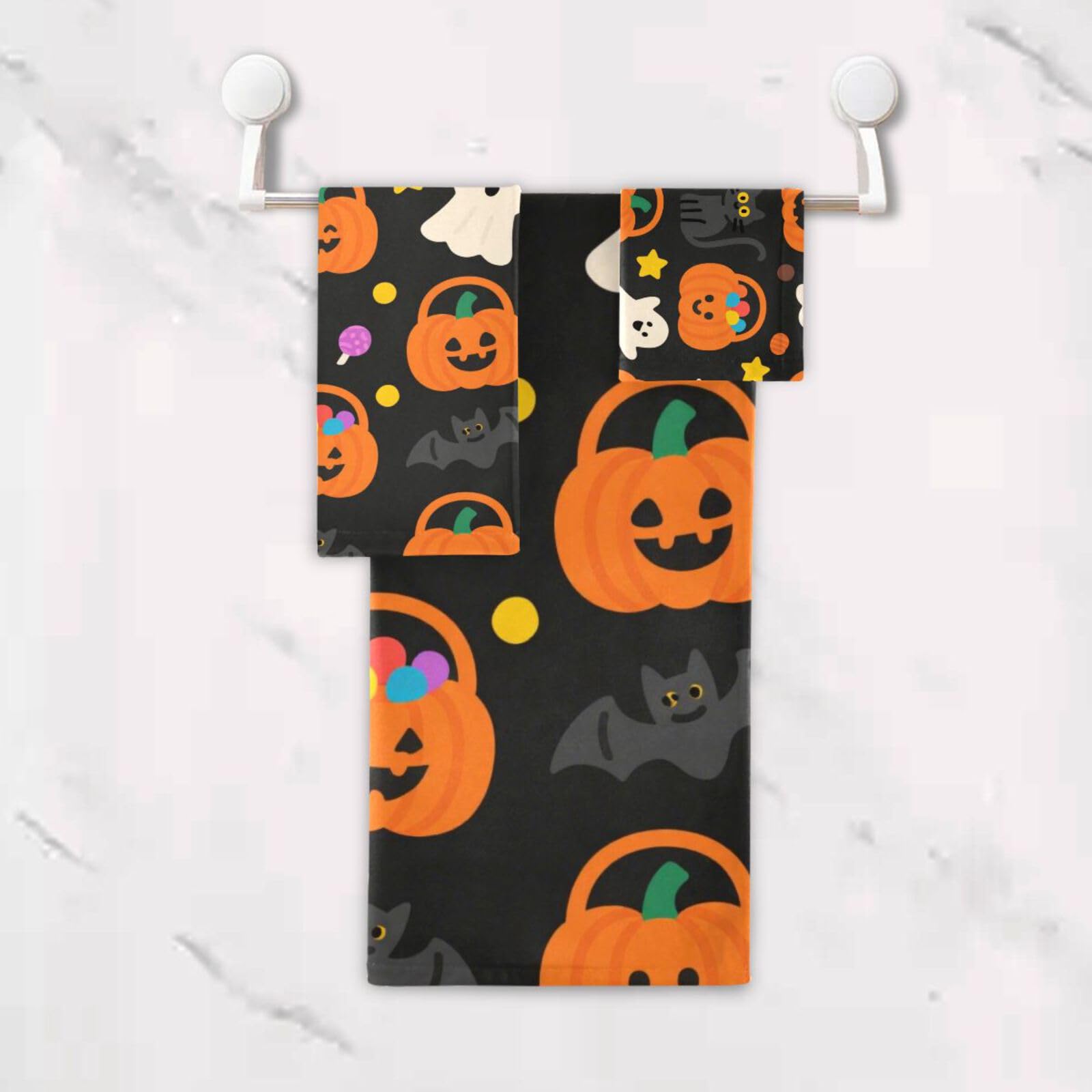 Pomarańczowa dynia Halloween szybkoschnące ręczniki do twarzy zestaw 3 sztuk, 1 ręcznik kąpielowy 1 ręcznik do rąk 1 ściereczka do jogi łazienka kuchnia